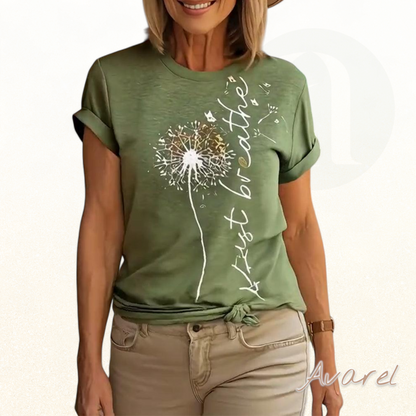 Stylischs Churzarm-T-Shirt mit verzauberndem Löwenzahn-Motiv