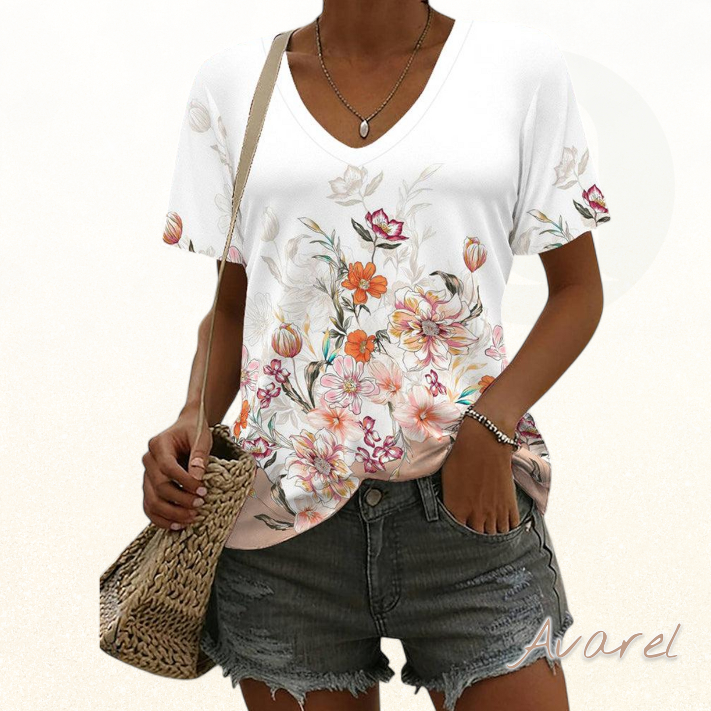 Lässigs Damen T-Shirt mit V-Ausschnitt und Kurzarm-Design, bequem und modisch