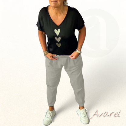 Komfortabli Freizeithose mit stilvolle einfärbige Tasche