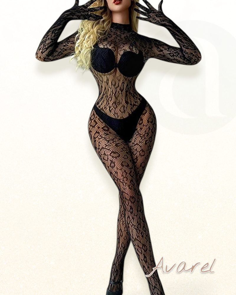 Langärmlige Einteiler-Unterwäsche mit Fischernetz-Design für stilvolle und bequeme Bedeckig