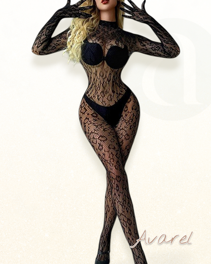 Langärmlige Einteiler-Unterwäsche mit Fischernetz-Design für stilvolle und bequeme Bedeckig