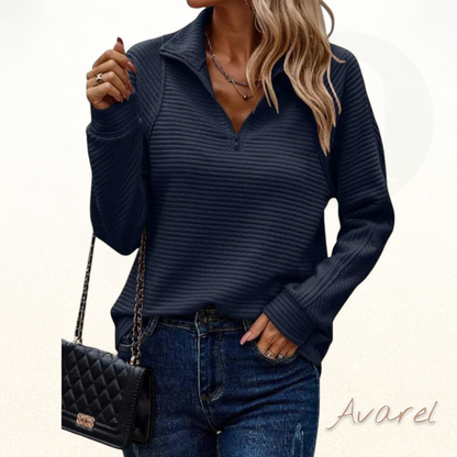 Chique Damenpullover mit lange Ärmle, elegante V-Ausschnitt und praktischem Rei verschluss für dr perfekte Look