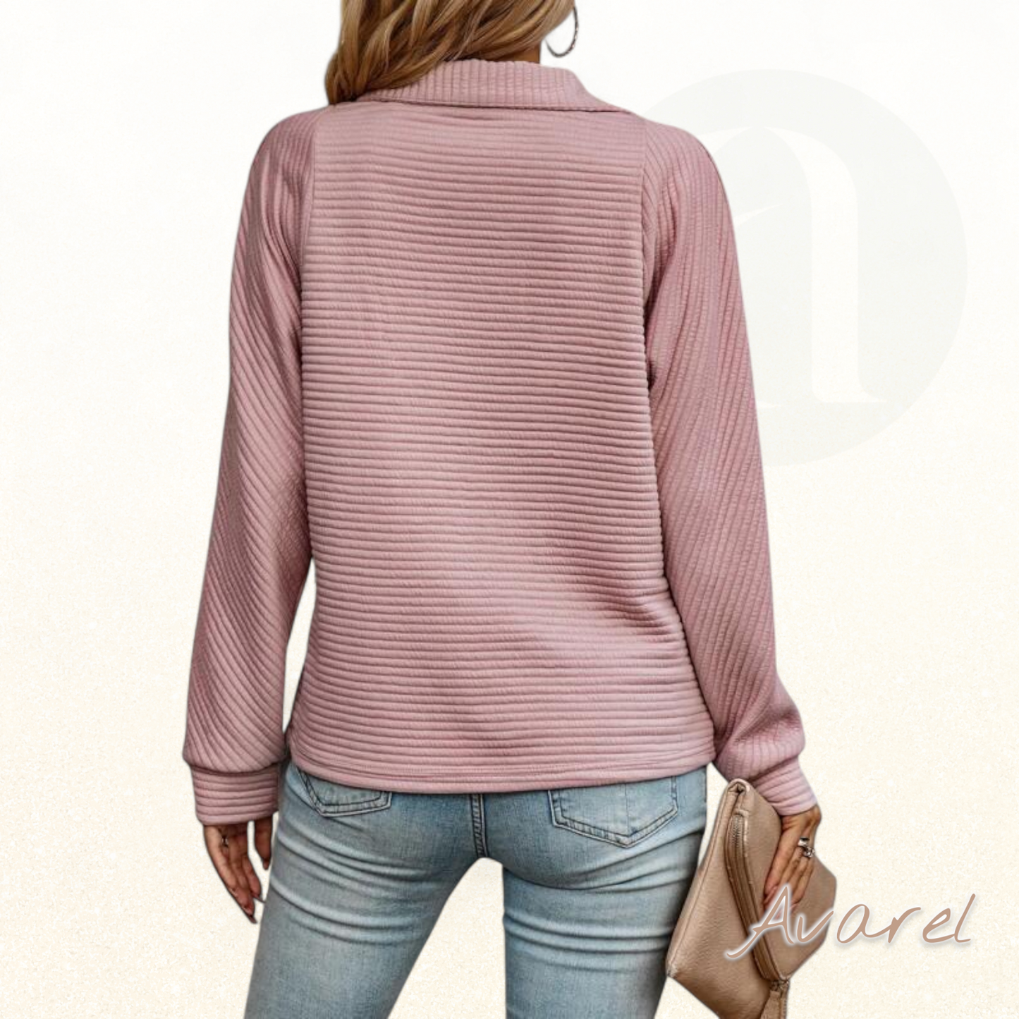 Chique Damenpullover mit lange Ärmle, elegante V-Ausschnitt und praktischem Rei verschluss für dr perfekte Look