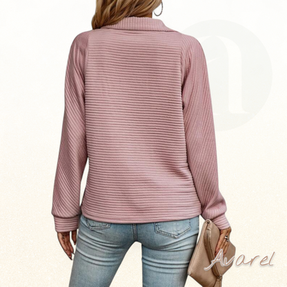 Chique Damenpullover mit lange Ärmle, elegante V-Ausschnitt und praktischem Rei verschluss für dr perfekte Look