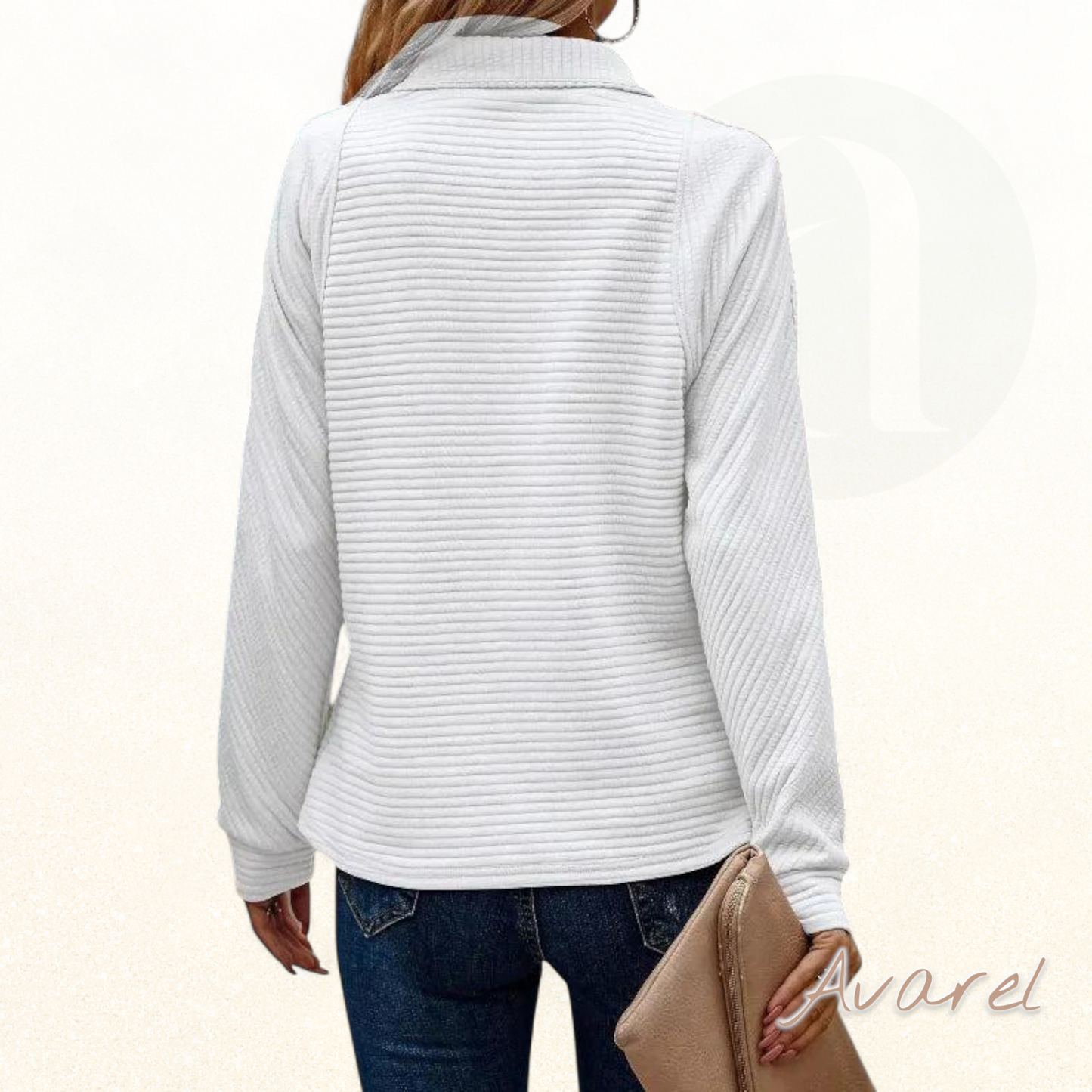 Chique Damenpullover mit lange Ärmle, elegante V-Ausschnitt und praktischem Rei verschluss für dr perfekte Look