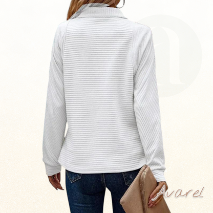 Chique Damenpullover mit lange Ärmle, elegante V-Ausschnitt und praktischem Rei verschluss für dr perfekte Look